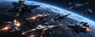 Squadron of ships near a planet